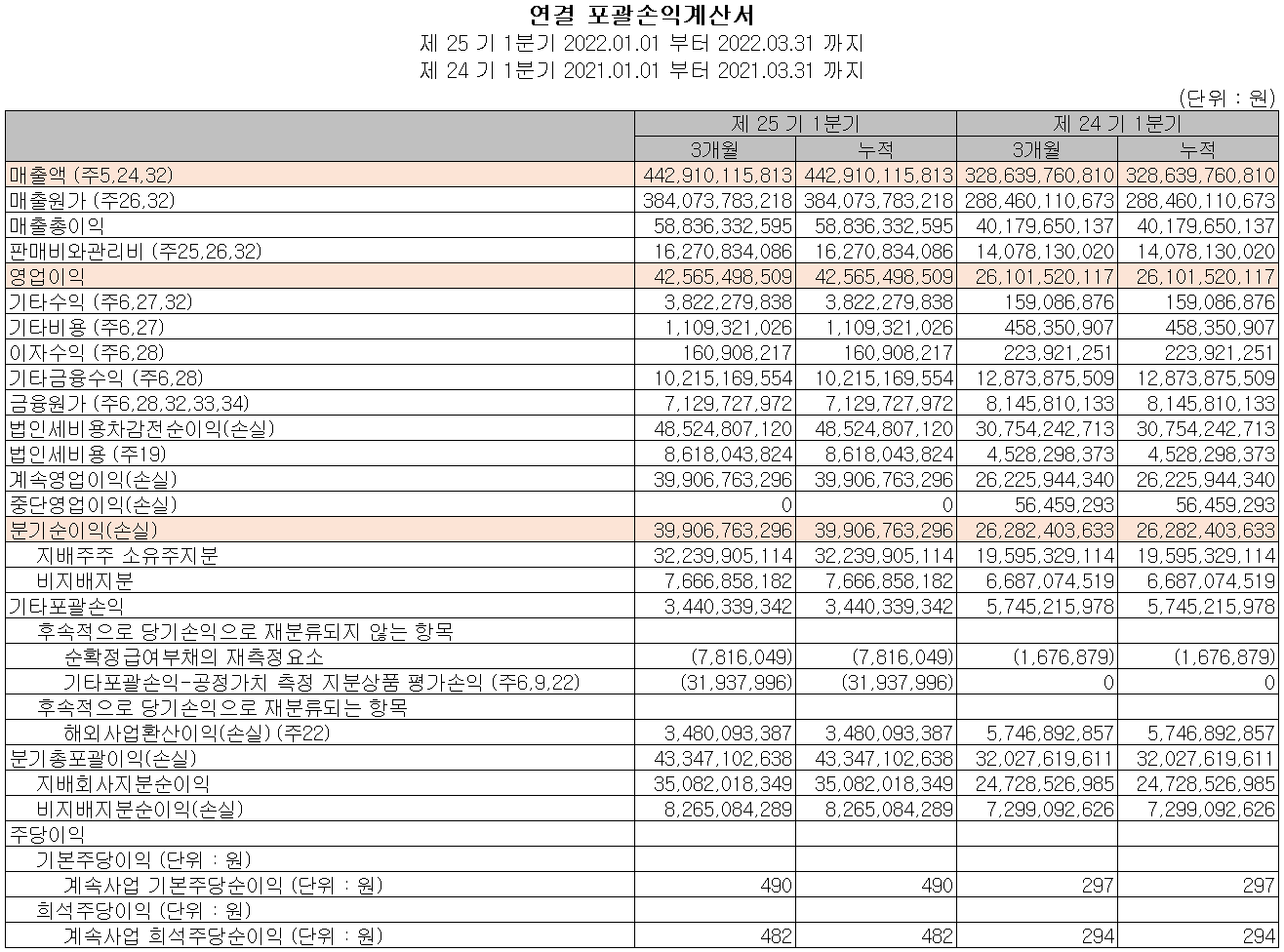 드림텍 - 손익계산서