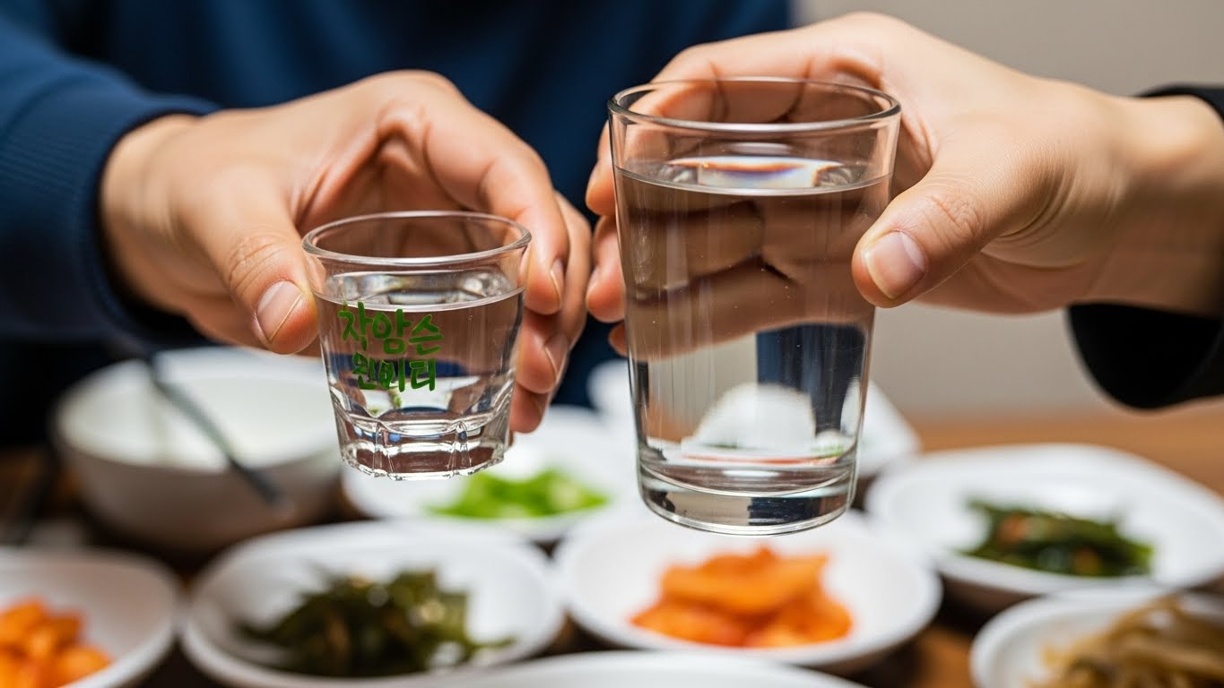 술자리에서 숙취를 예방하기 위해 술 한 잔에 물 한 잔을 마시는 올바른 음주 습관