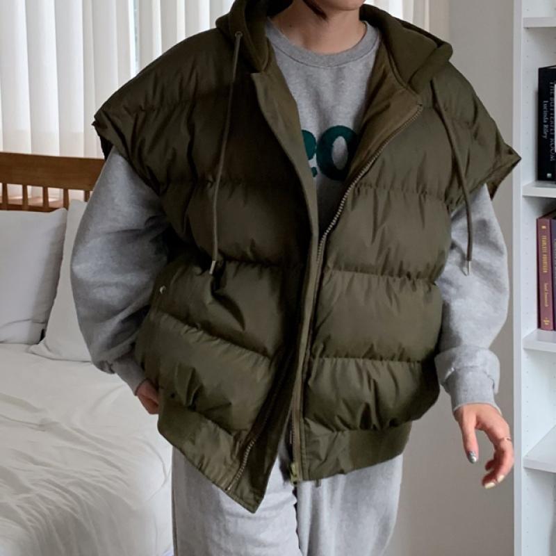 삐까삐까 시크 후드 레이어드 여성 겨울 패딩 조끼