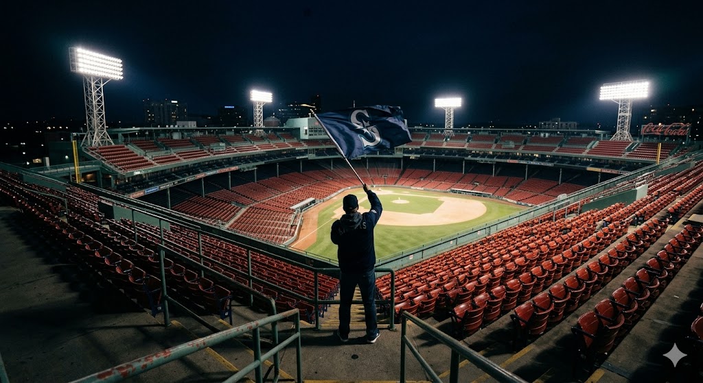 9회 말 투아웃 상황 텅 빈 사직야구장 관중석에서 끝까지 롯데 자이언츠의 깃발을 흔들고 있는 부산 팬의 뒷모습