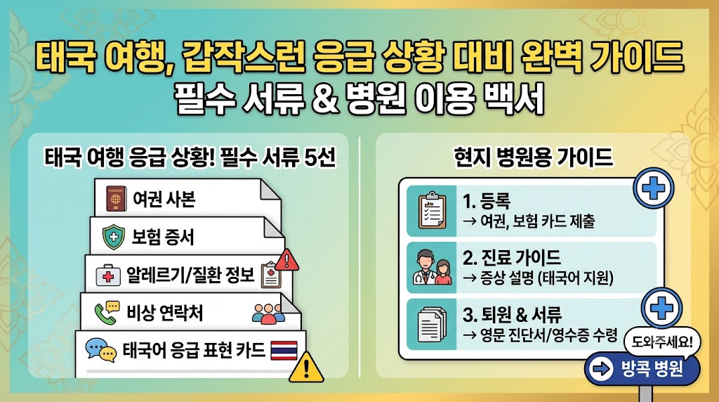 태국 여행 중 병원을 방문할 때 필요한 서류와 청구 팁을 담은 이미지