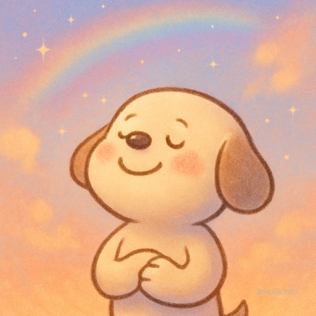 무지개 아래에서 감정을 느끼는 따뜻한 순간