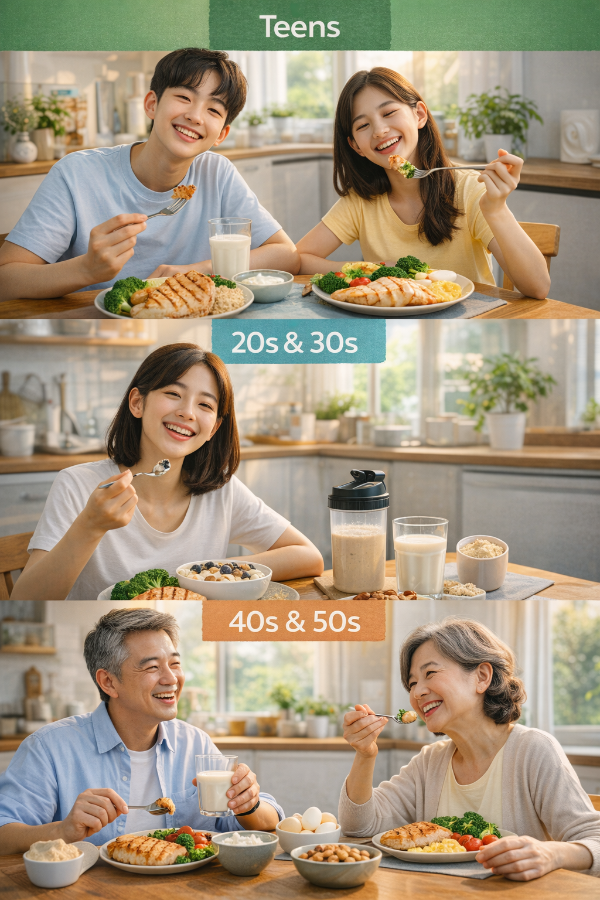 연령별 단백질섭취방법에 대한 이미지