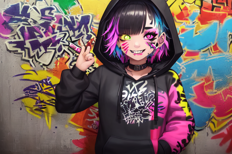 1girl, short hair, torn clothes, messy, face tattoo