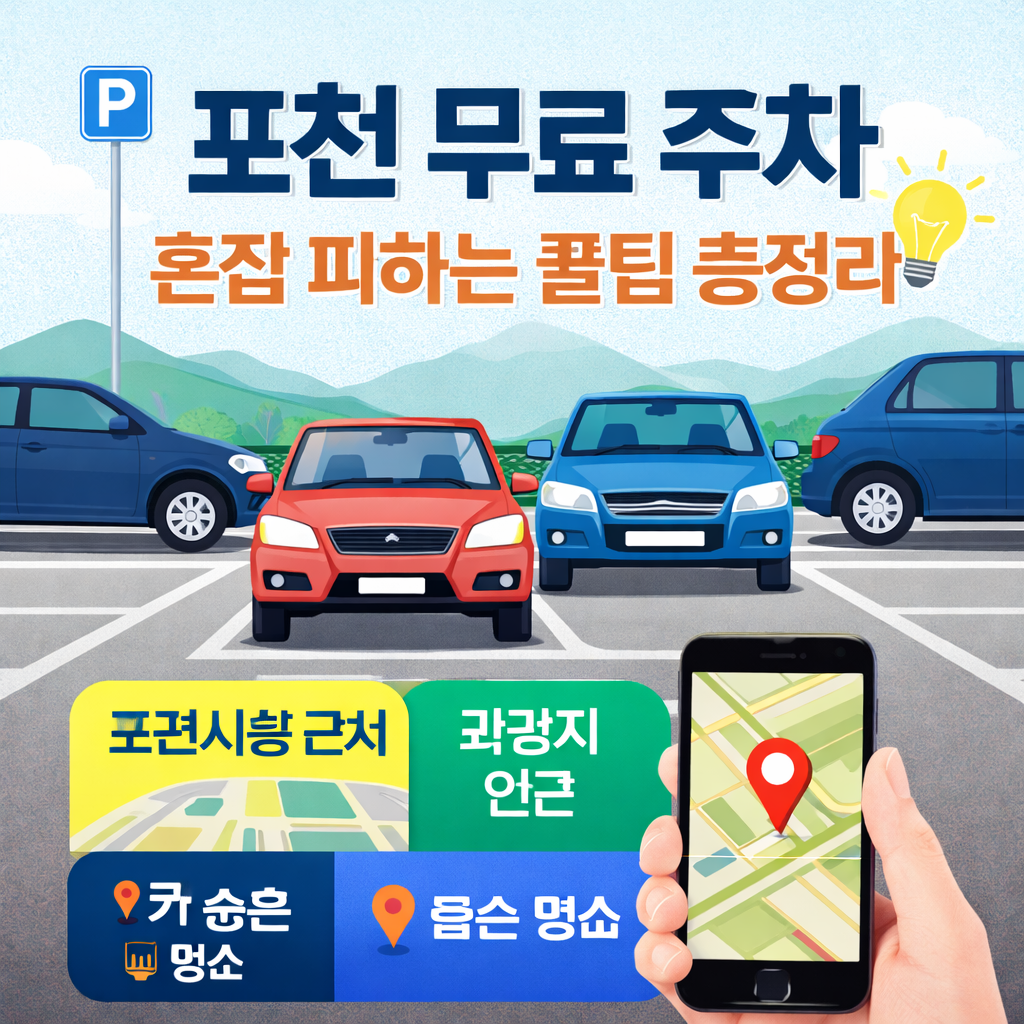 포천 무료 주차 꿀팁 총정리! 시청 근처, 관광지 인근, 공영주차장, 숨은 명소까지 도보 5분 거리 무료 주차 정보와 앱 활용 팁을 한눈에 확인해보세요.
