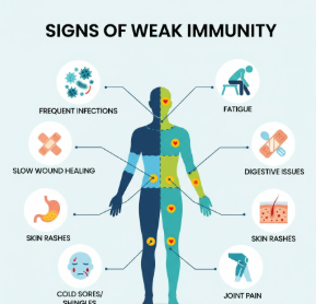 면역력이 떨어지면 나타나는 몸의 증상을 설명한 일러스트