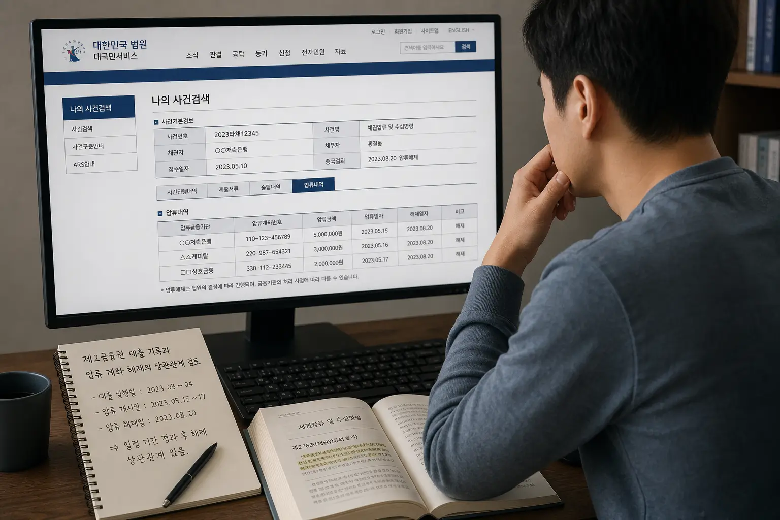 제2금융권 대출 기록과 압류 계좌 해제의 상관관계를 대한민국 법원 대국민서비스 전산망으로 검토하는 채무자