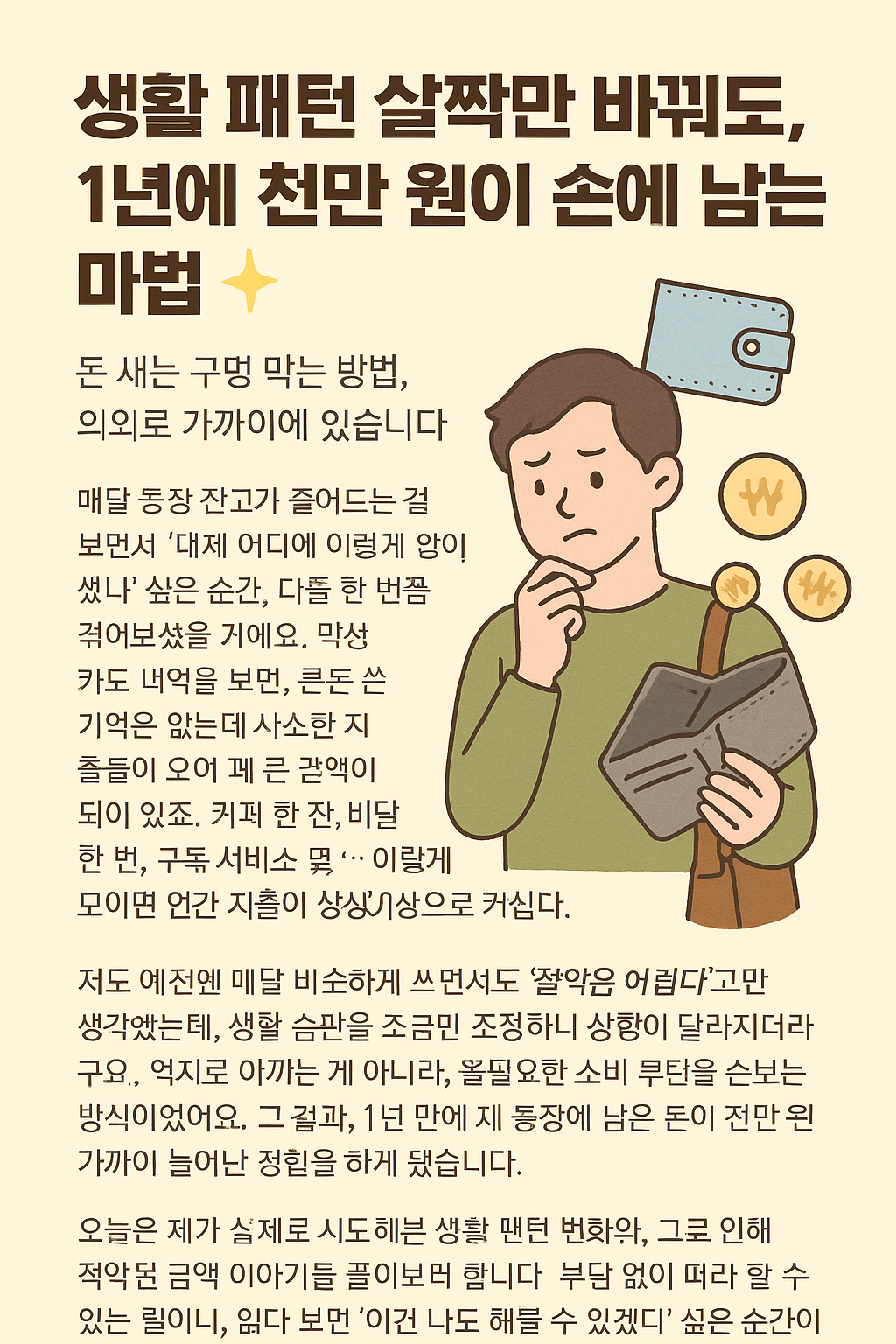 생활 패턴 살짝만 바꿔도, 1년에 천만 원이 손에 남는 마법