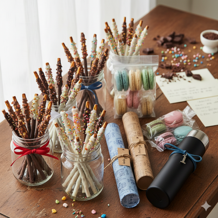 다양한 수제 빼빼로 또는 길쭉한 모양의 선물 포장 사진