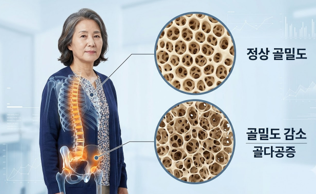 골밀도 저하를 표현한 뼈 구조 일러스트