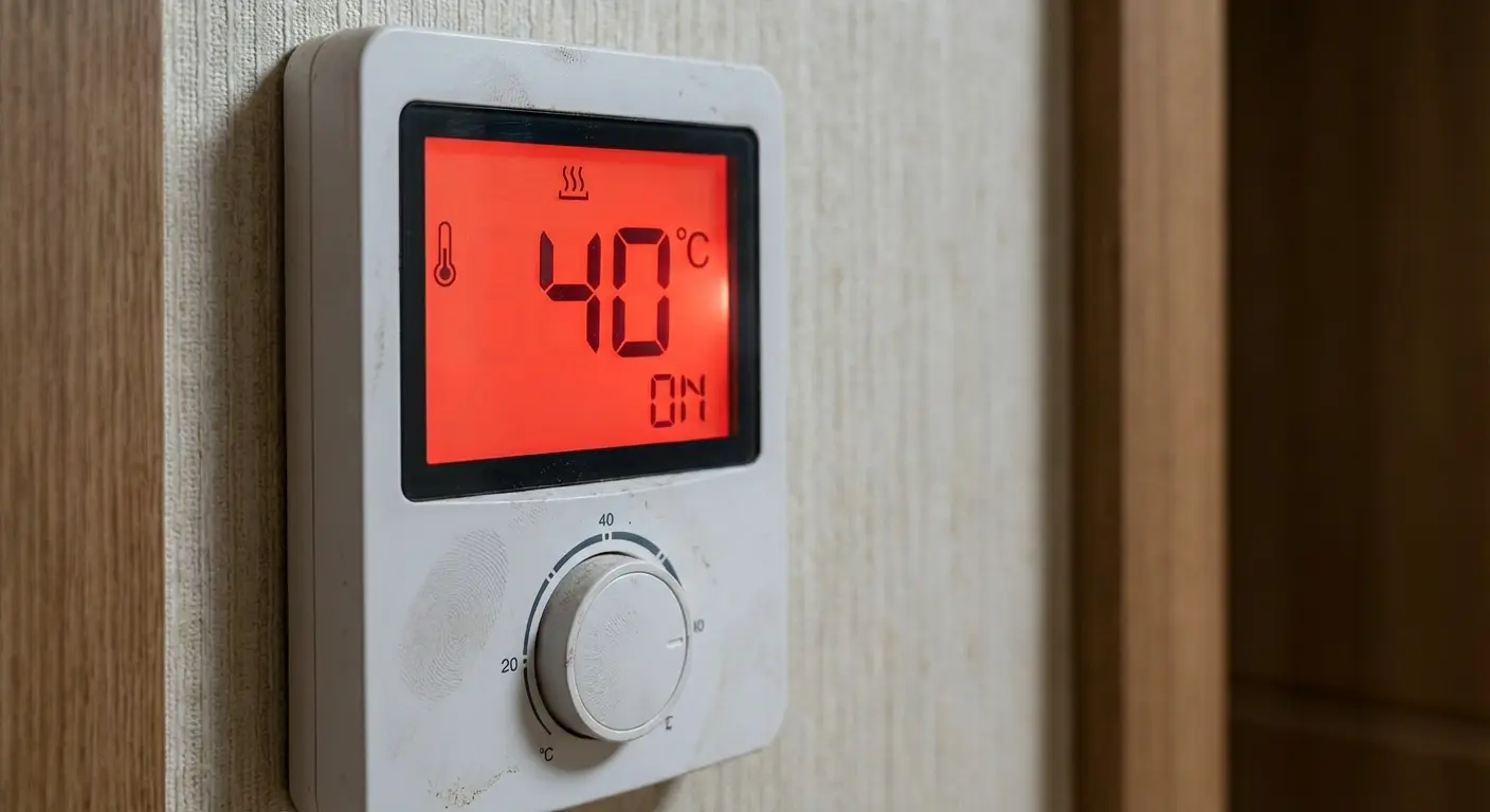 가정용 보일러 온도조절기 화면 클로즈업