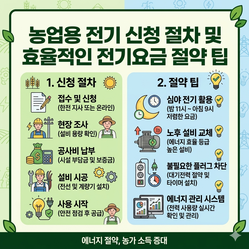 농업용전기 신청절차 및 전기요금 절약팁 인포그래픽