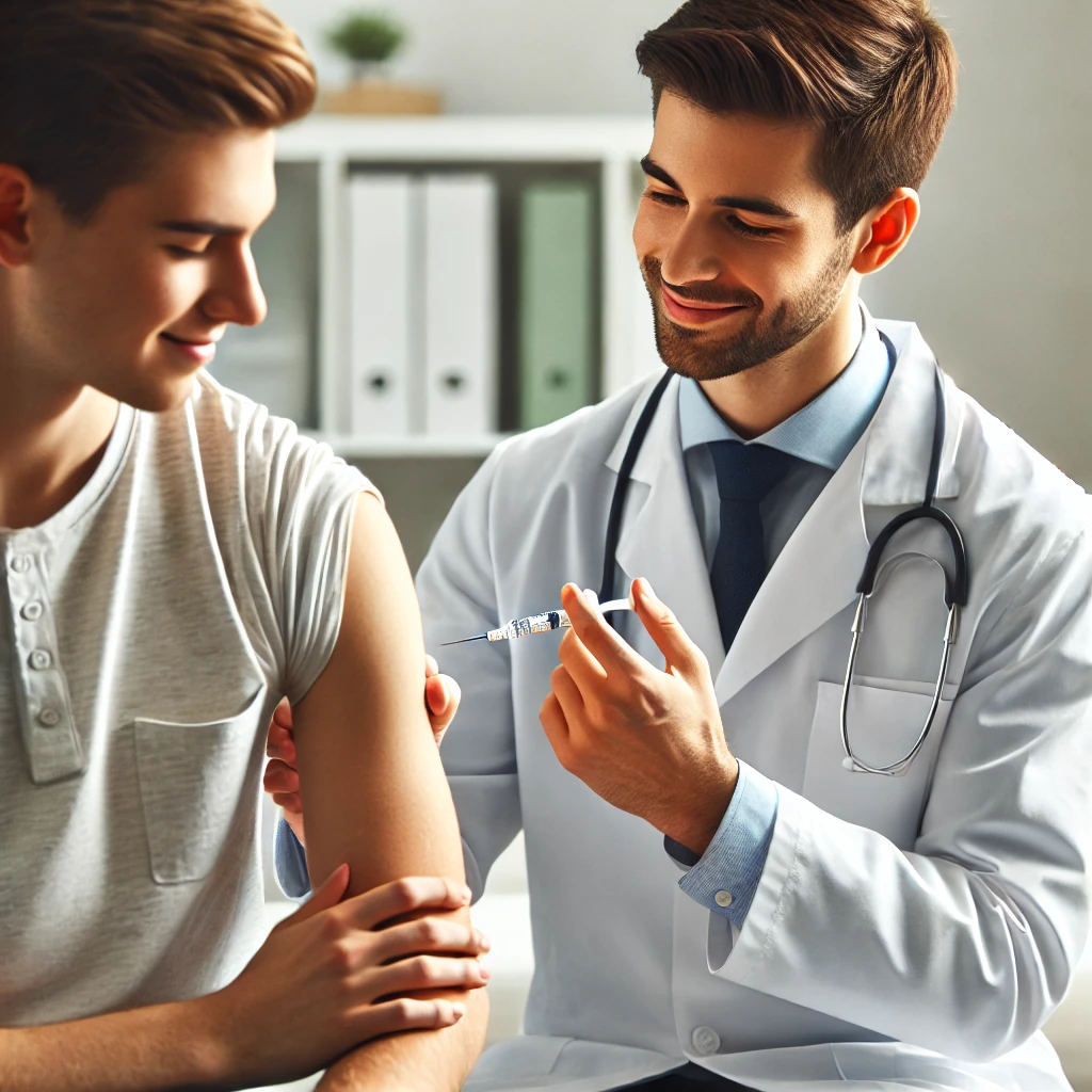 독감 백신을 투여 받는 사진