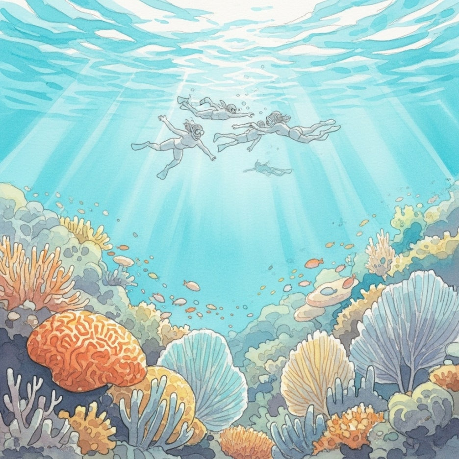 마나도 바다에서 스노클링을 즐기는 모습