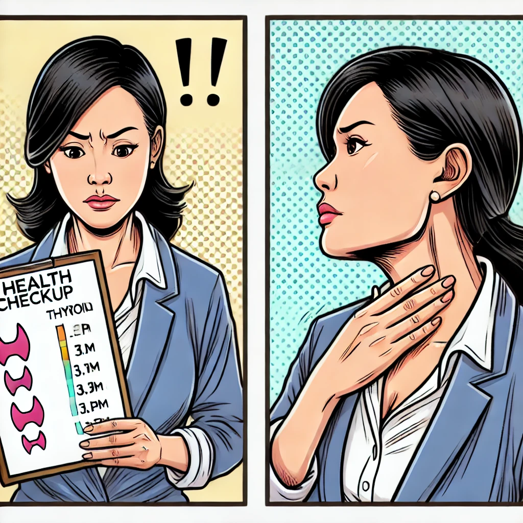 갑상선 건강에 대한 고민을 표현한 여성