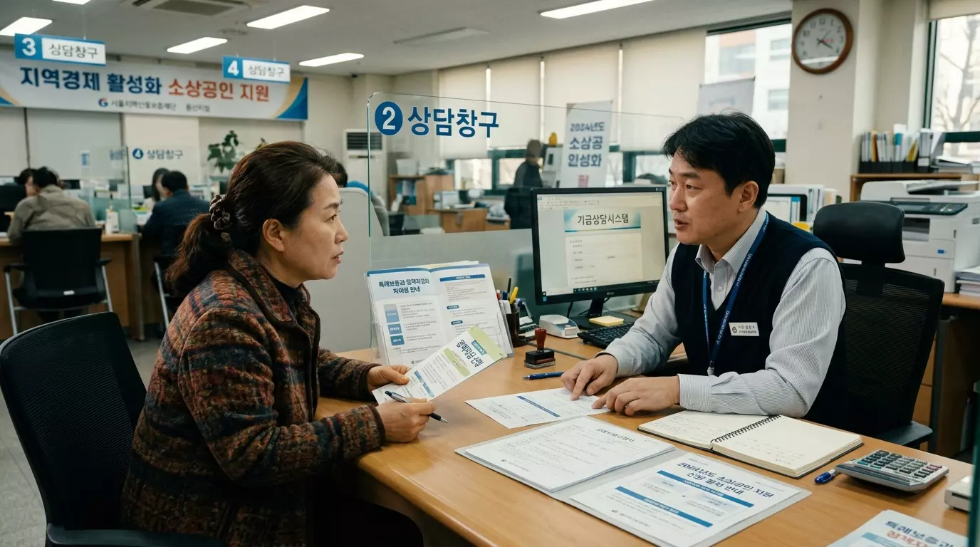 신용보증재단에서 대출 상담을 하고 있는 장면