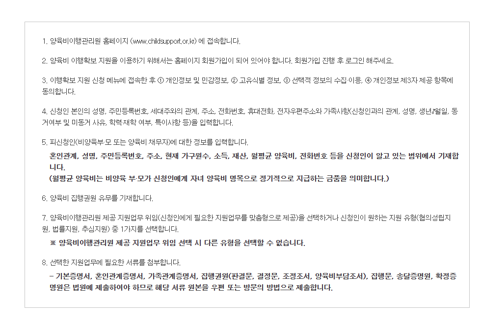 “양육비 선지급제 신청서류 체크리스트”