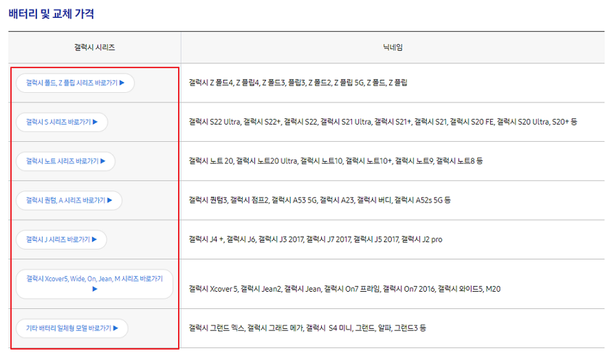 배터리 및 교체 가격표