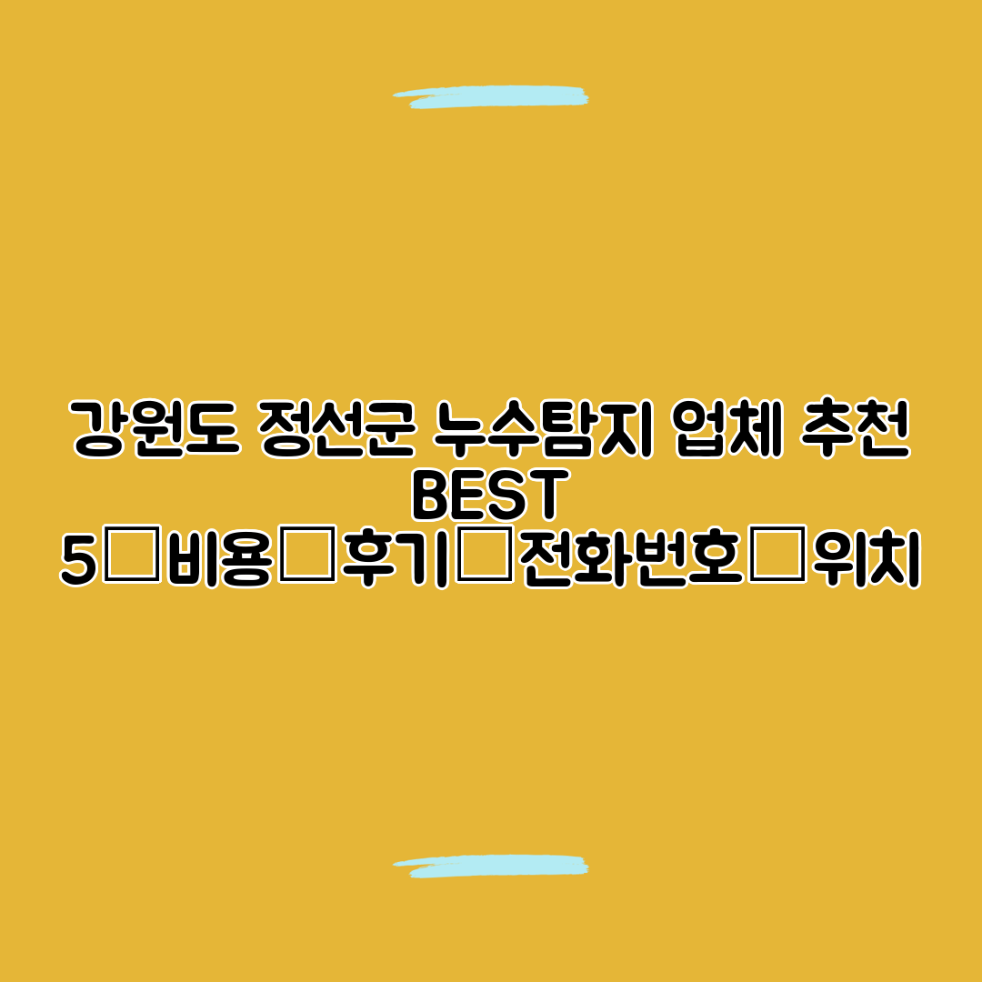 강원도 정선군 누수탐지 업체 추천 BEST 5┃비용┃후기┃전화번호┃위치