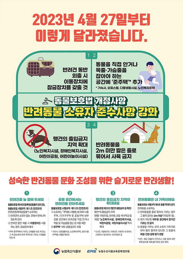 동물보호법 개정사항 반려동물 소유자 준수사항 강화
