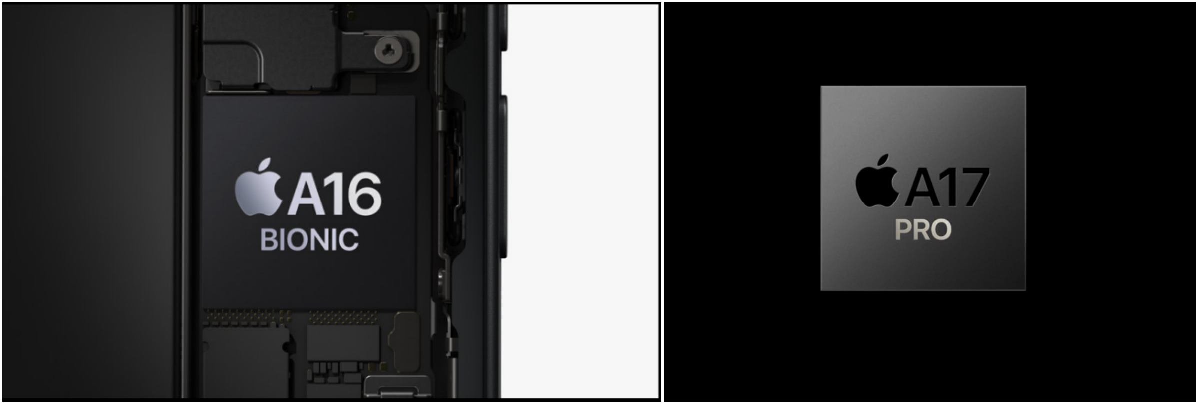 아이폰 15에 들어가는 A16Bionic 칩과 아이폰 15프로에 들어가는 A17Pro 칩 이미지