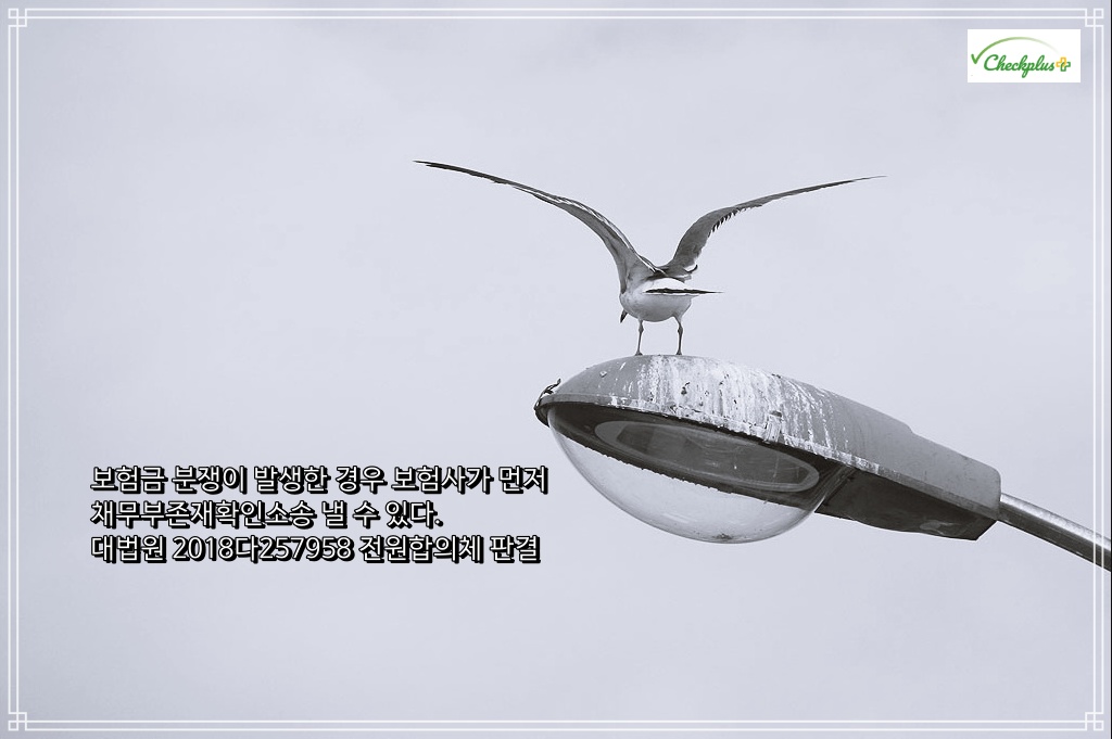 보험금 분쟁이 발생한 경우 보험사가 먼저 채무부존재확인소송 낼 수 있다. 대법원 2018다257958 전원합의체 판결