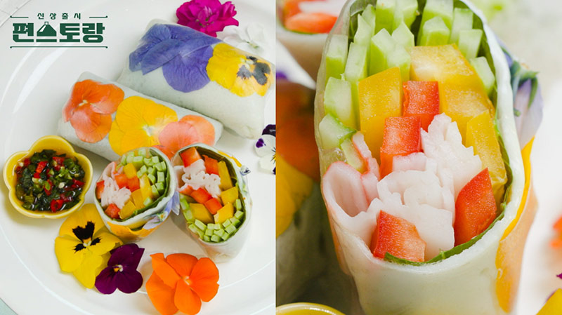 차예련 플라워 스프링롤 요리 이미지