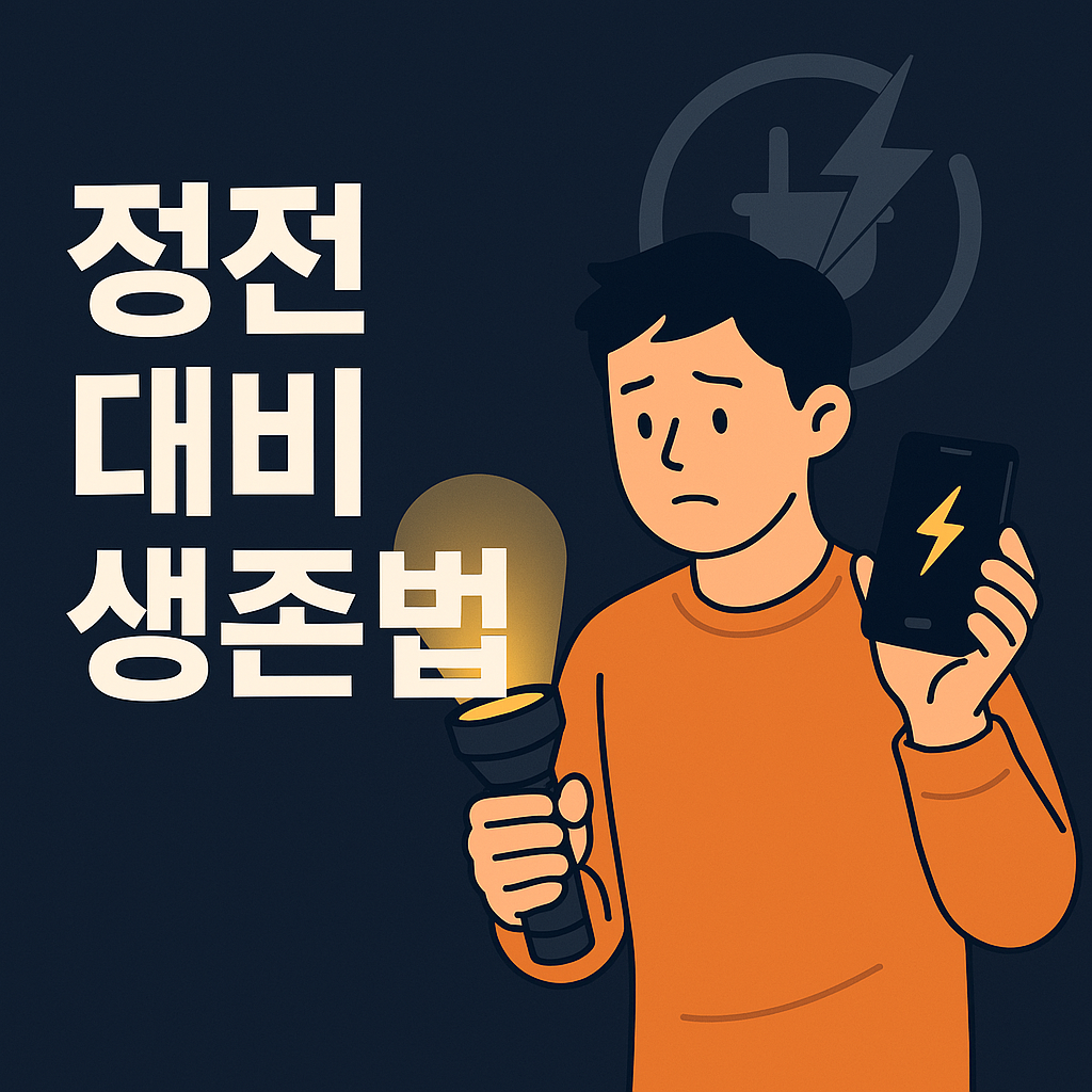 정전으로 전등 비추는 사람