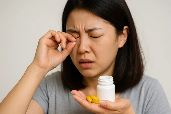 루테인 복용 후 눈 불편한 여성