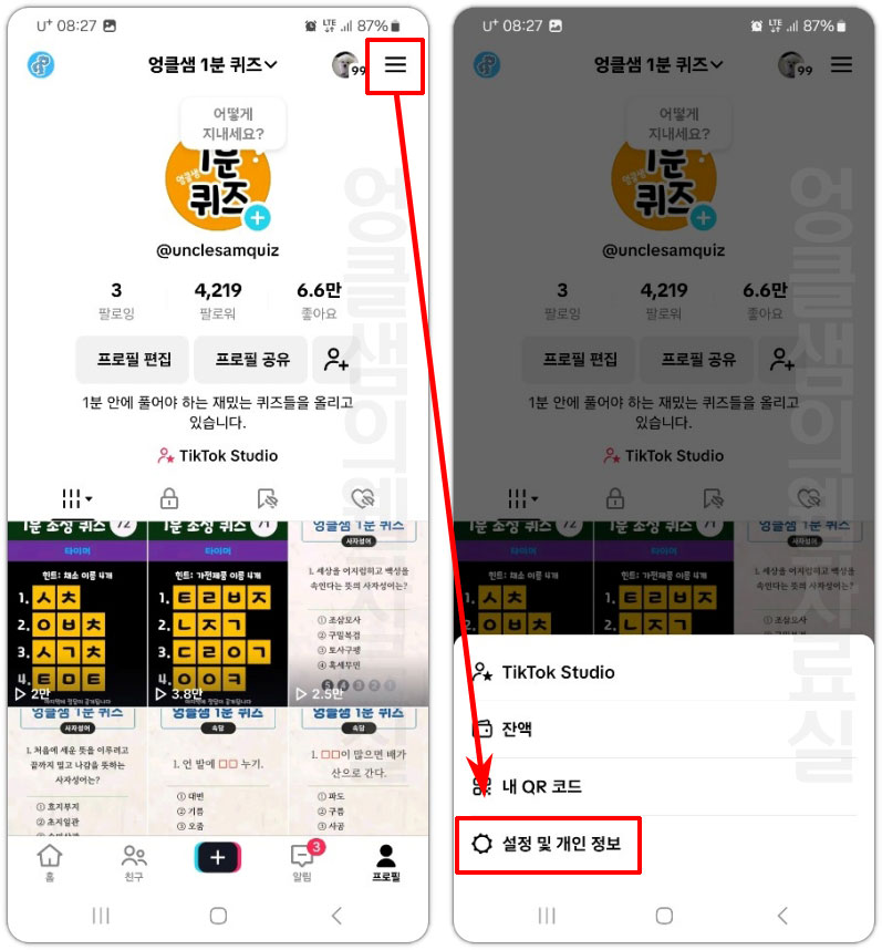 틱톡 설정