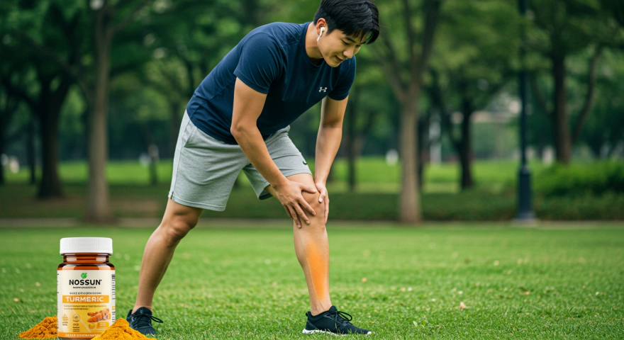 조깅 후 무릎 스트레칭을 하는 남성