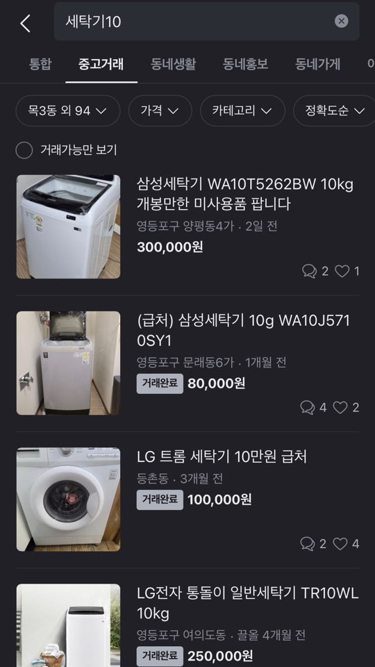 첫 월세 계약, 전자제품 옵션 넣기 중고 가전은 얼마정도?