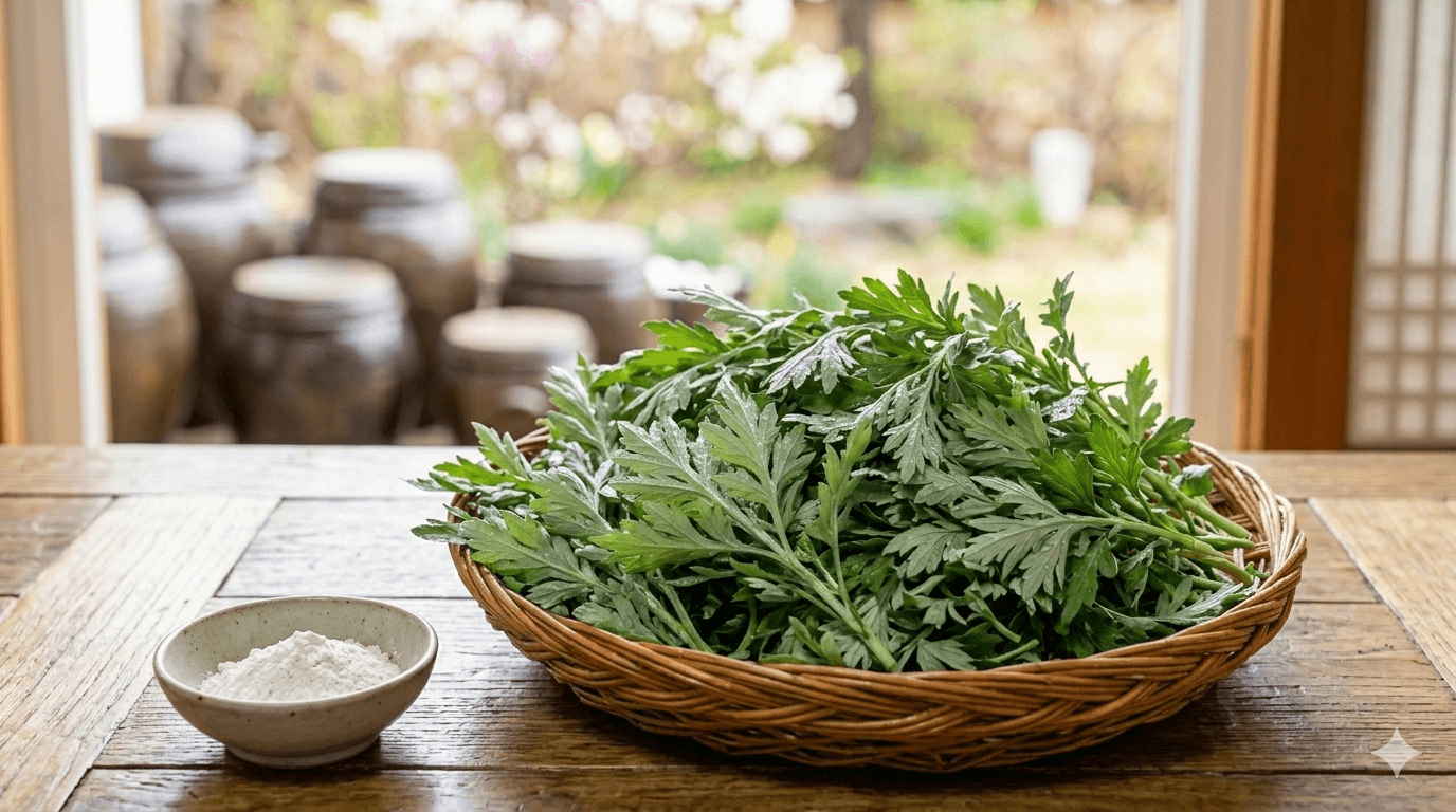 손질되어 담겨있는 쑥 사진