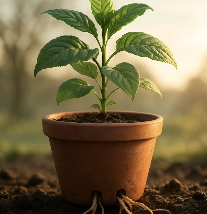 화분 밑으로 탈출하는 뿌리들