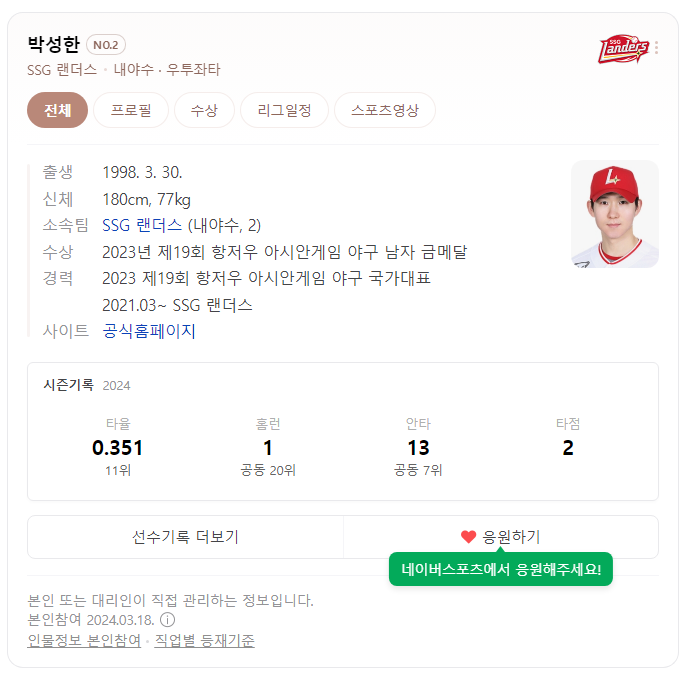 SSG랜더스 박성한