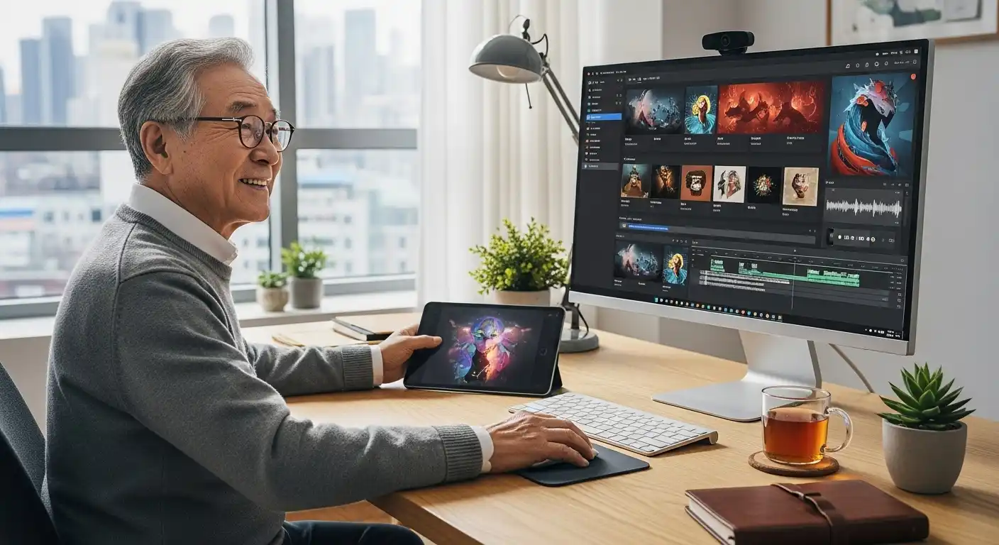 <img src="senior_merges_experience_with_ai_for_new_opportunity.webp" alt="시니어가 AI 기술을 활용해 경험을 디지털 자산으로 전환하는 장면을 표현한 이미지 입니다">