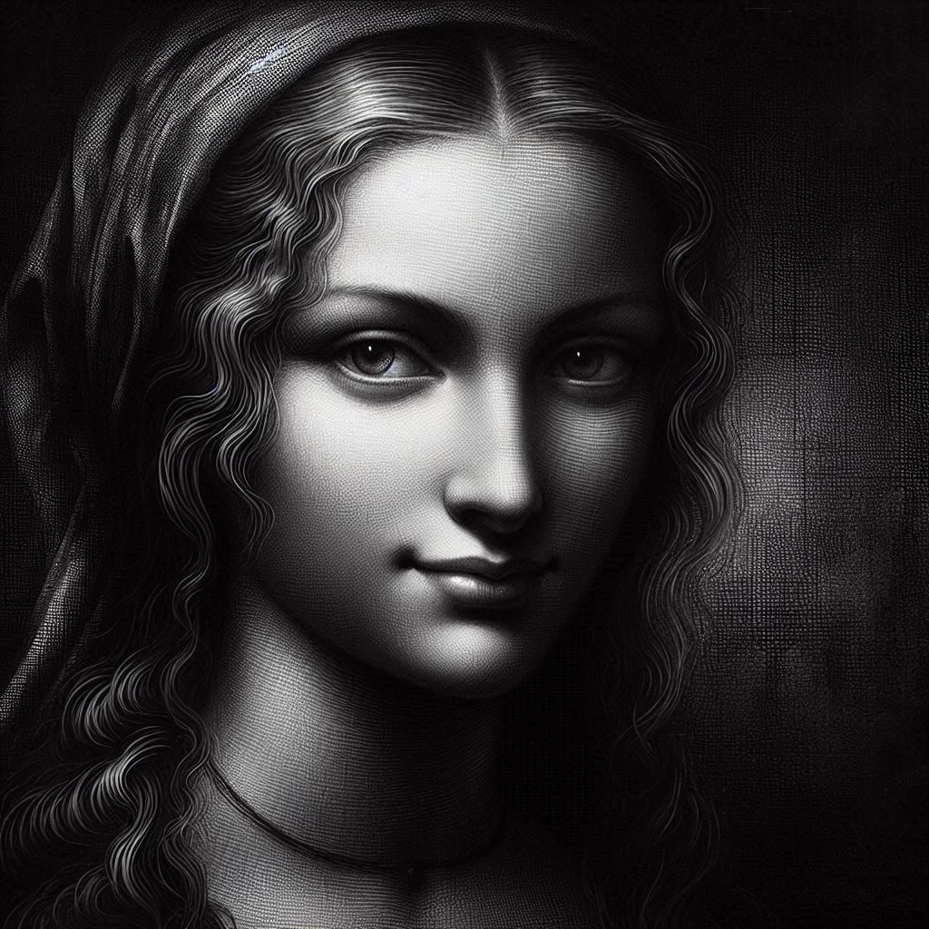 신비로운 미소의 여성 초상&amp;#44; 다빈치 스타일&amp;#44; 르네상1