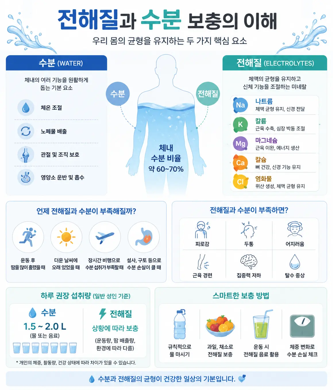 수분과 전해질 균형 비교