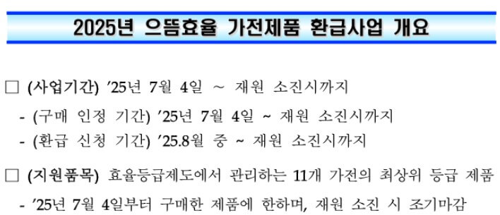 으뜸효율 가전제품 환급사업 공고