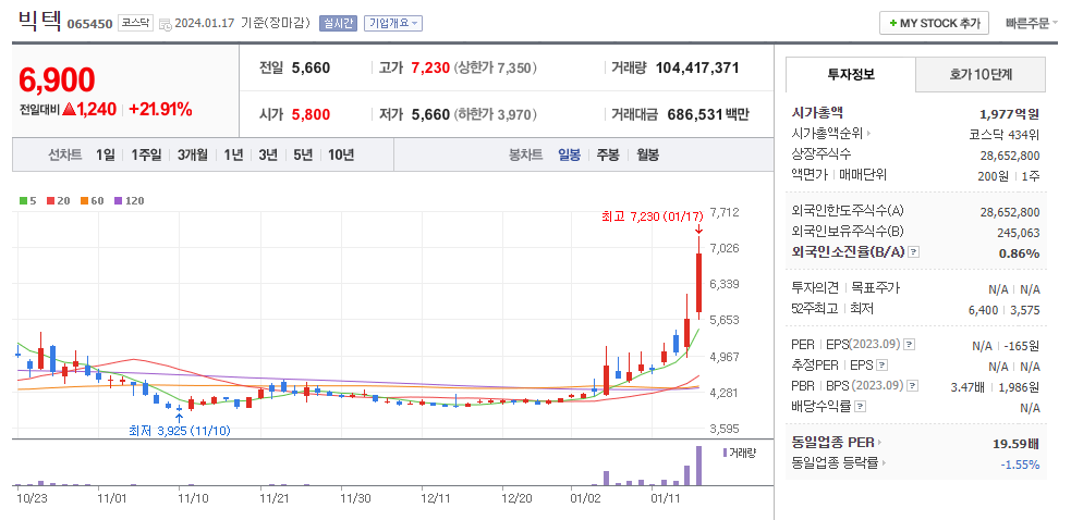 빅텍 일봉차트