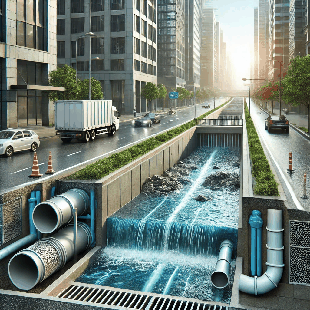 현대 도시의 효율적인 배수 시스템을 보여주는 실사 이미지