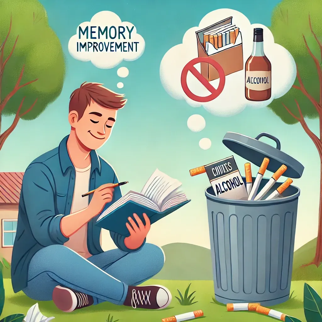 자연 속에서 기억력 향상을 위해 노트 검토하는 사람