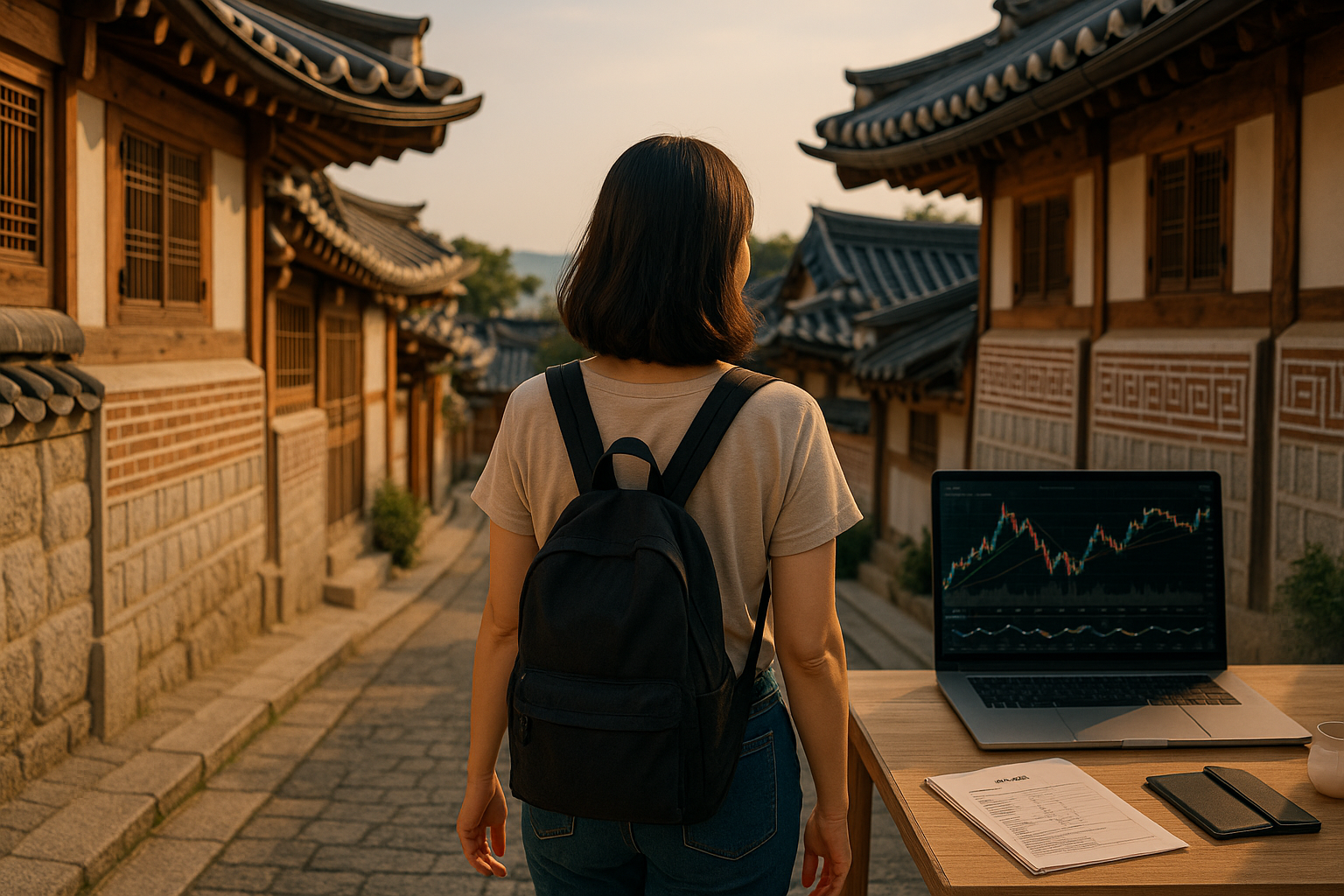 전주 한옥마을 골목길을 혼자 걷는 여행객