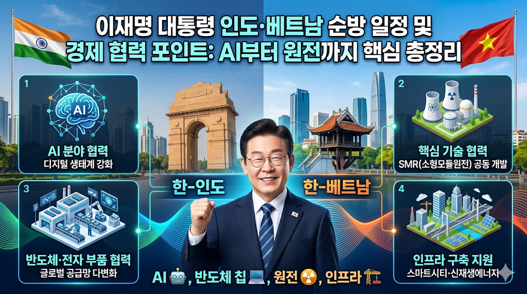 이 대통령 순방 인도·베트남 일정 및 경제 협력 포인트: AI부터 원전까지 핵심 총정리