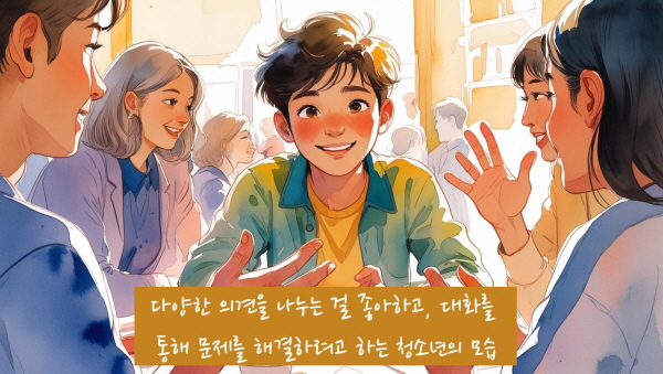 다양한 의견을 나누는 걸 좋아하고, 대화를 통해 문제를 해결하려고 합니다에 관한 그림