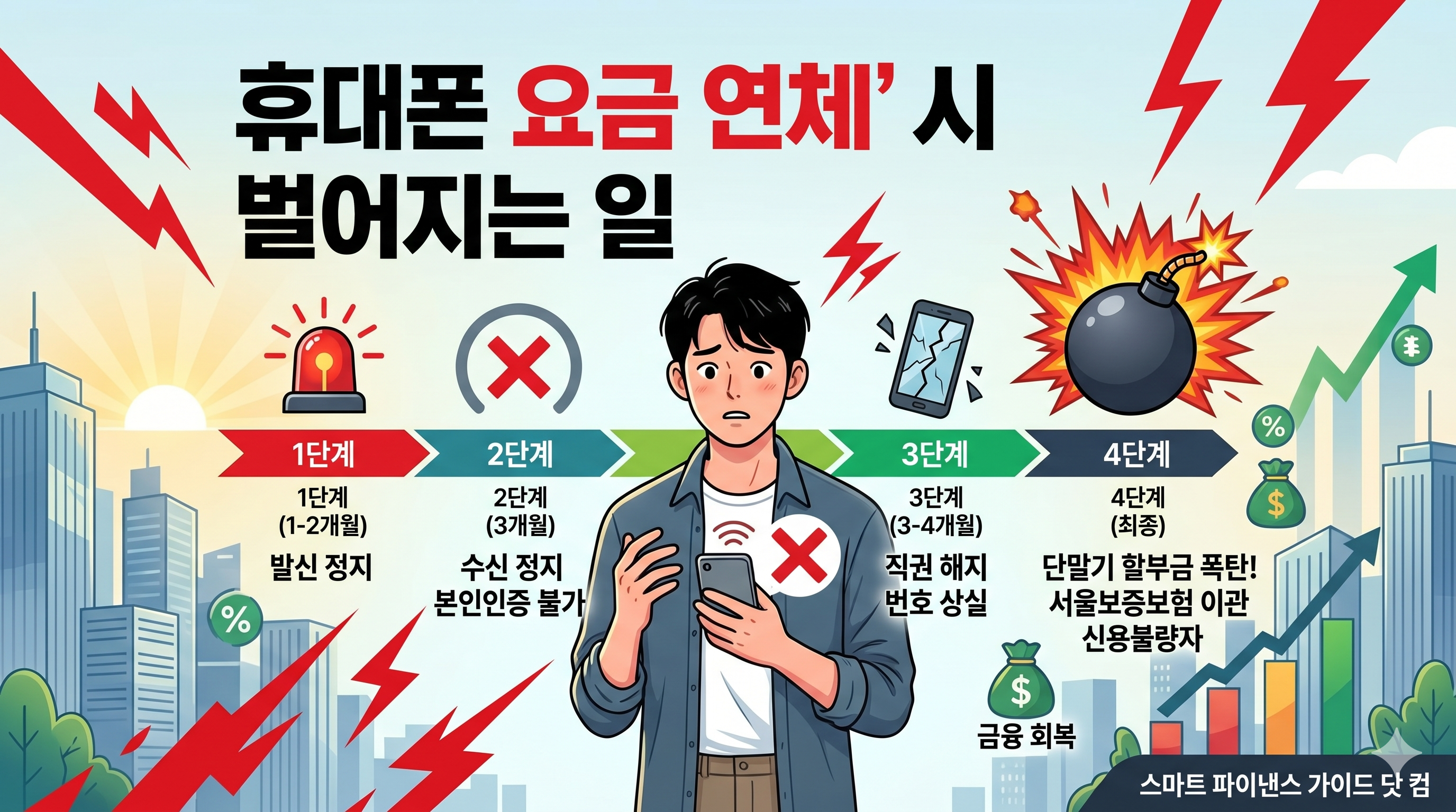 휴대폰 요금 연체 시 벌어지는 발신정지, 수신정지, 직권해지 4단계 타임라인과 서울보증보험 단말기 할부금 대위변제 및 신용불량자 대처법을 완벽 정리한 스마트 파이낸스 가이드