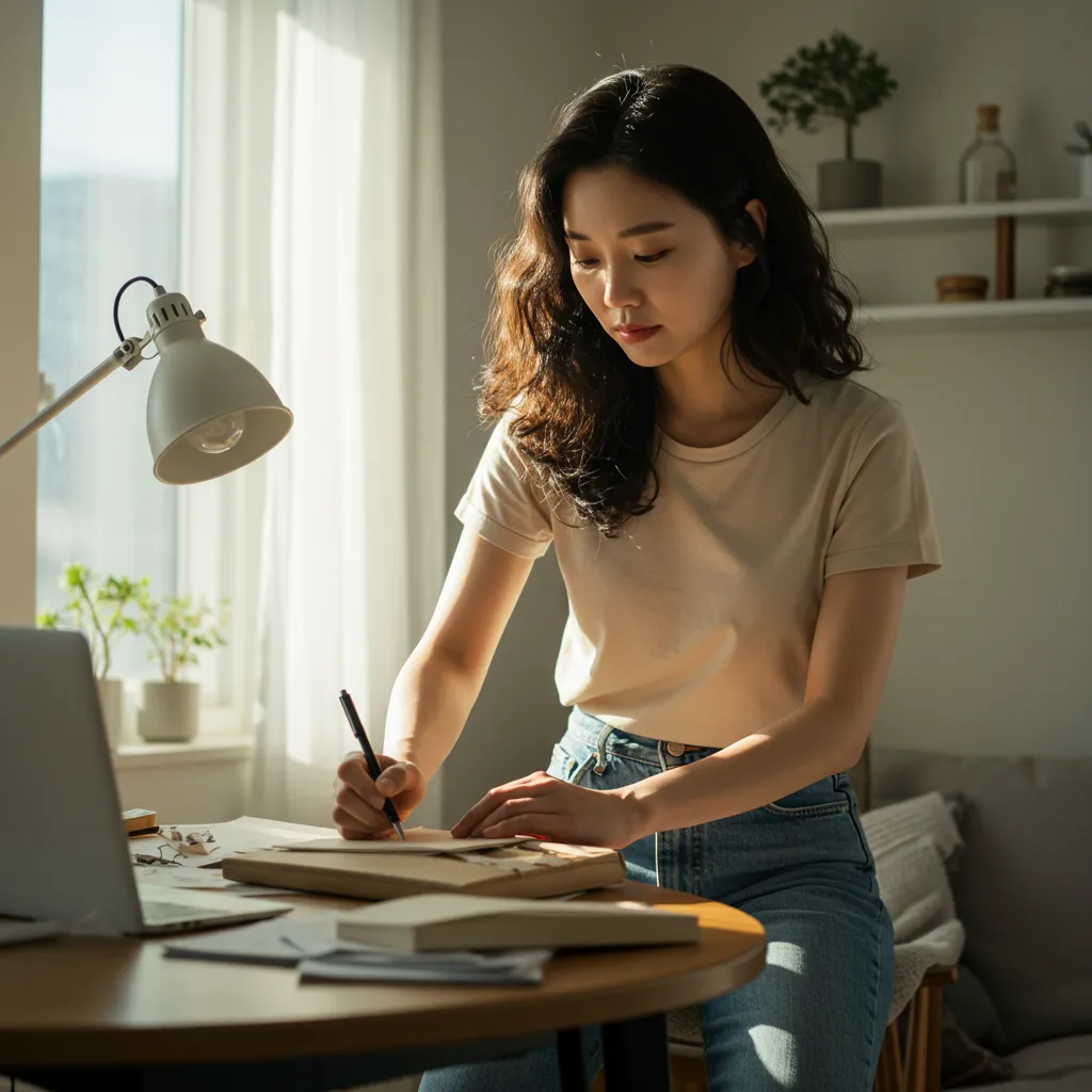 재택으로 부업을 하고 있는 여성