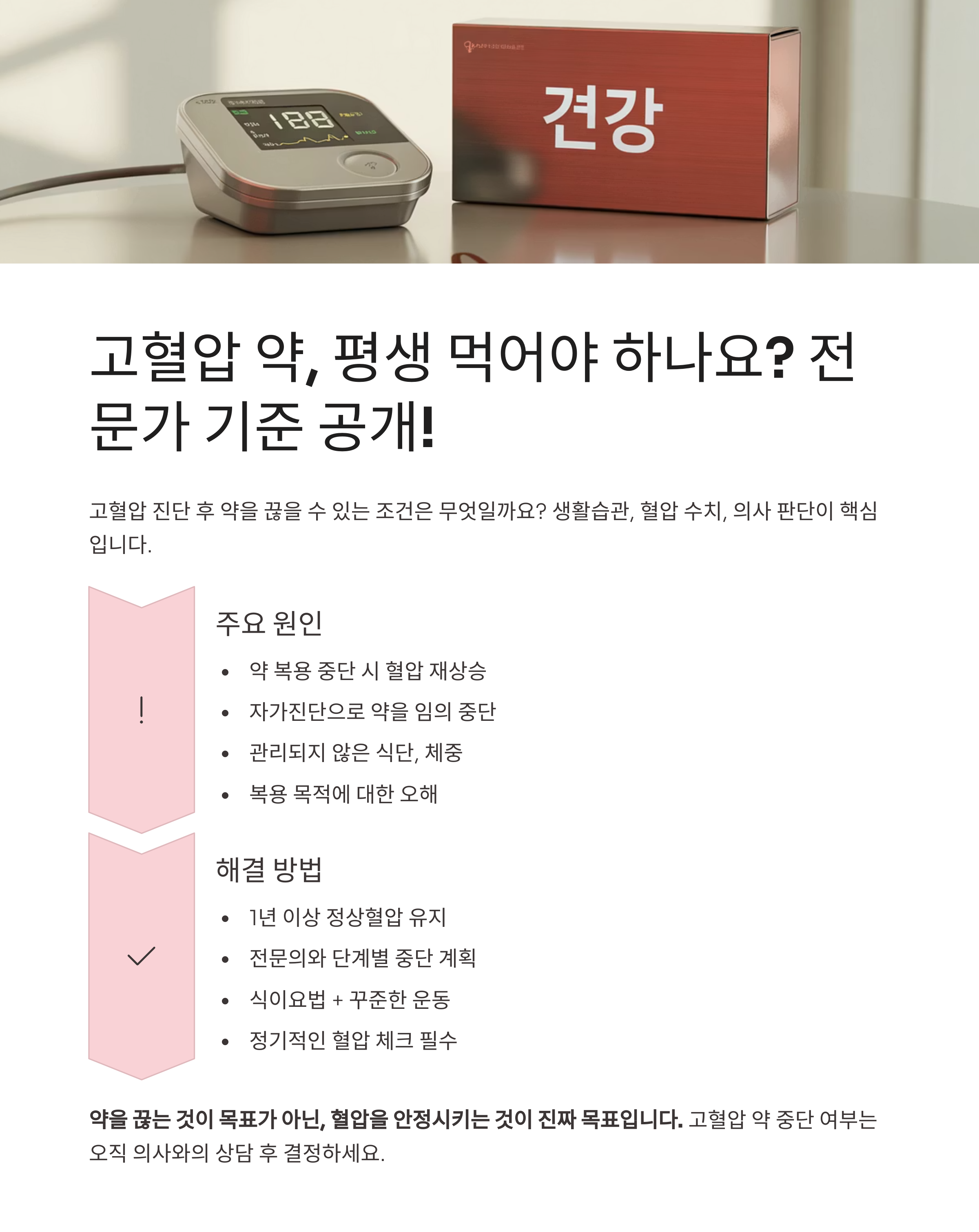 고혈압 약, 평생 먹어야 할까? 끊는 기준 정리