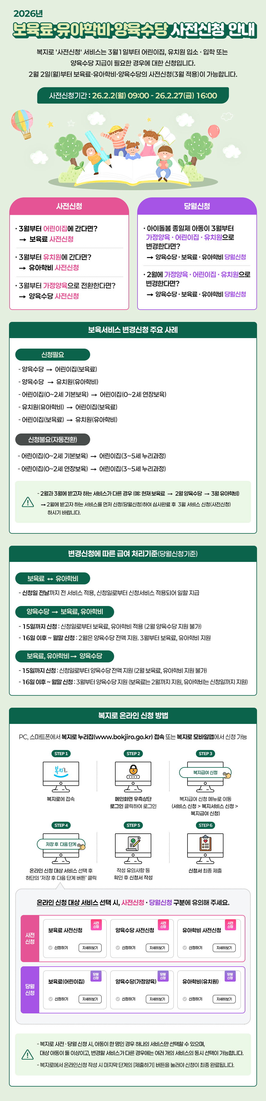 2026년 영유아 보육서비스 사전신청 총정리 (보육료&middot;유아학비&middot;양육수당 차이)