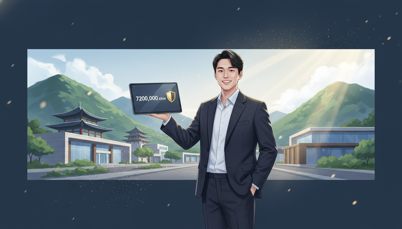 비수도권 청년일자리도약장려금 720만원 지급을 상징하는 청년의 밝은 모습과 지방 도시 배경 일러스트